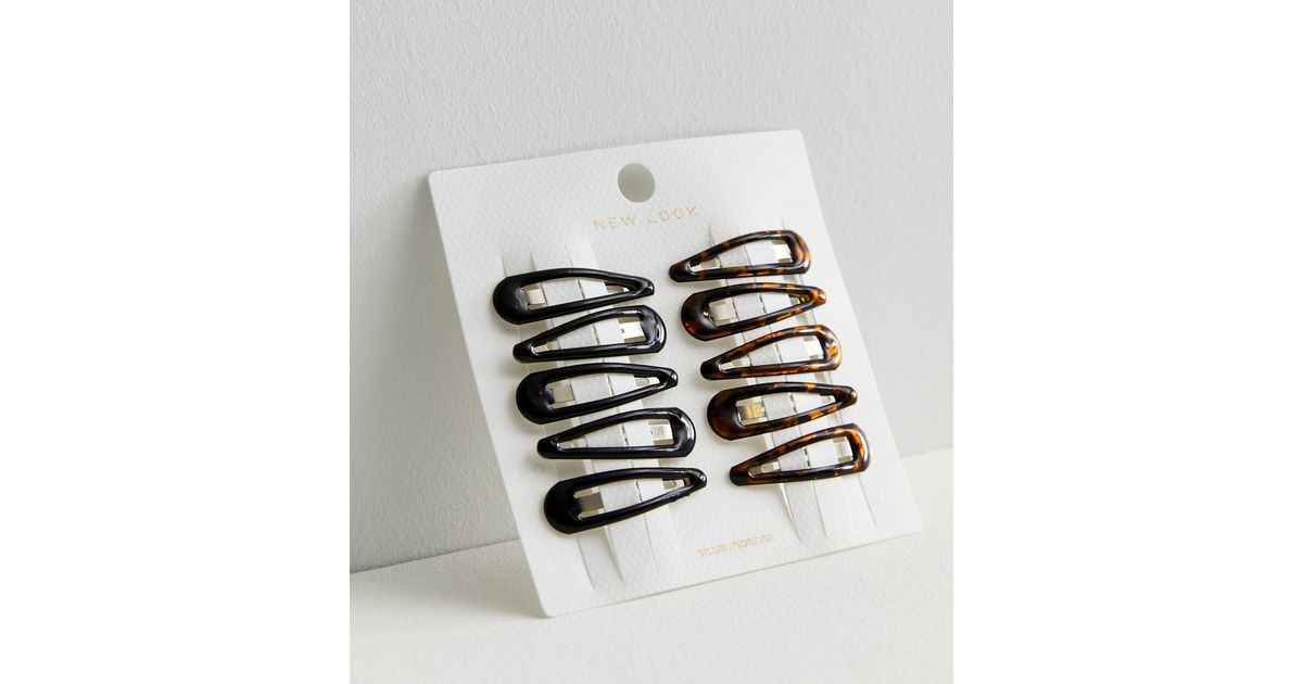 10 Pack Brown Tortoiseshell Effect Snap Hair Clips New Look