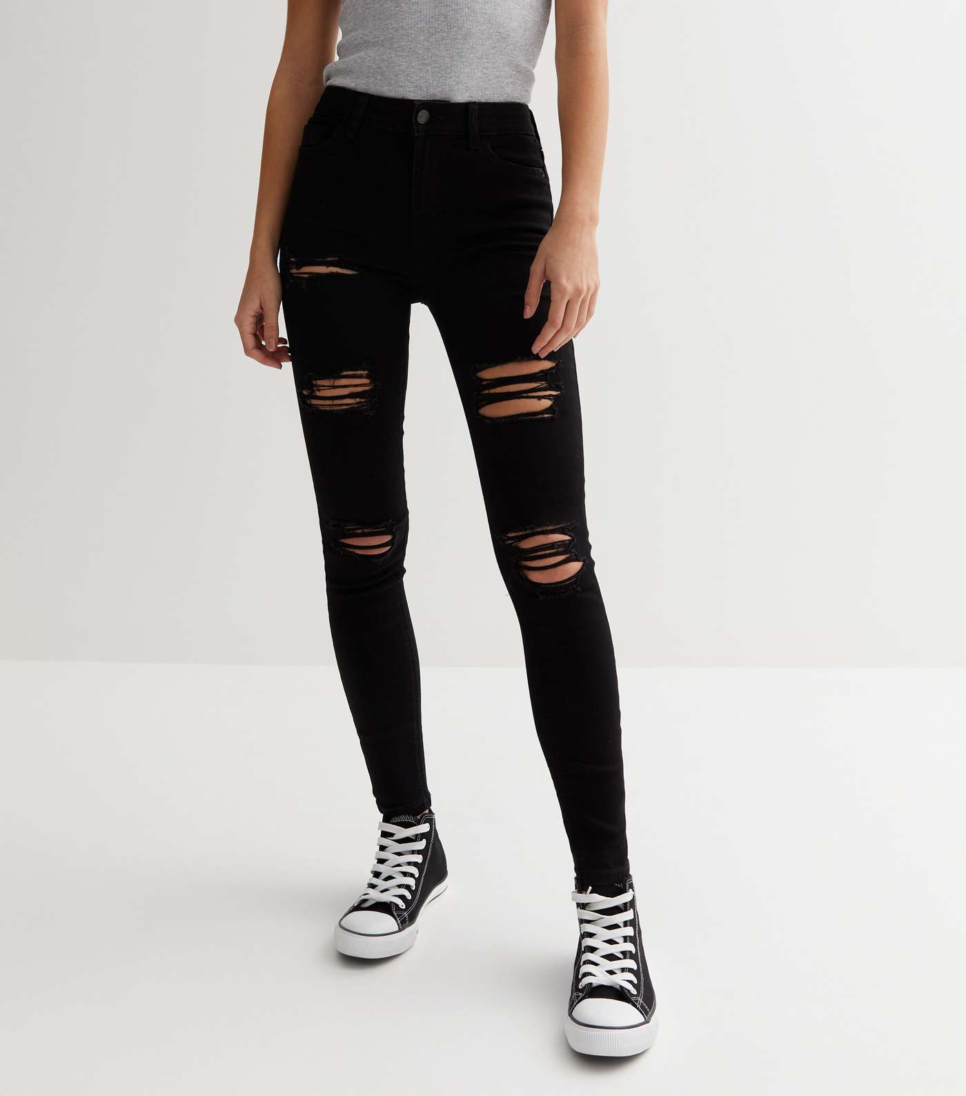 Black Ripped Mid Rise Amie Skinny Jeans Image 2