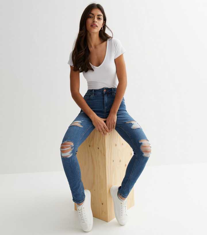Blue Mid Rise Amie Skinny Jeans | New Look