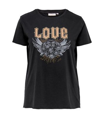 ONLY Curves Dark Grey Love Logo T-Shirt New Look