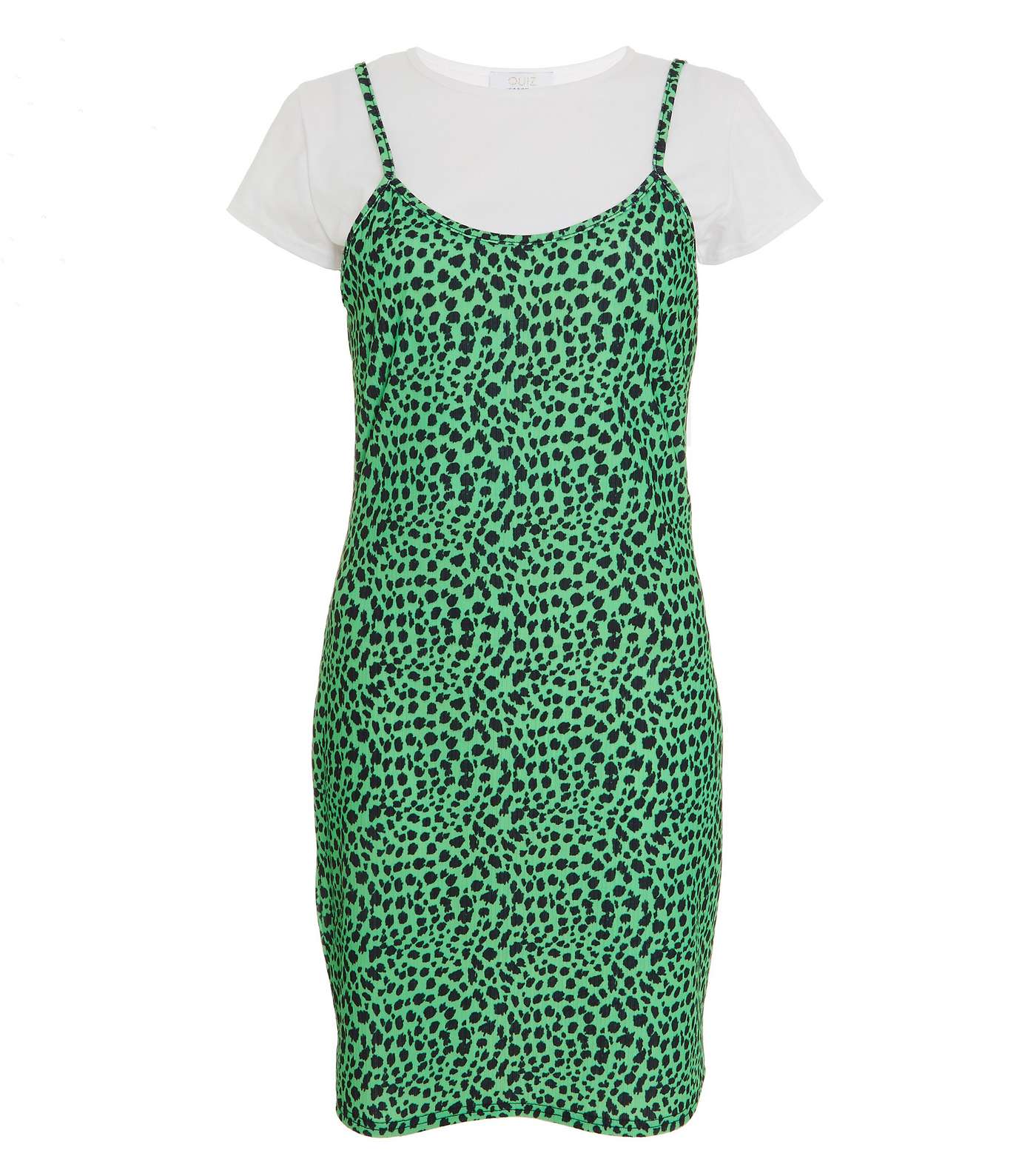 QUIZ Light Green Leopard Print 2-in-1 Mini T-Shirt Dress Image 4