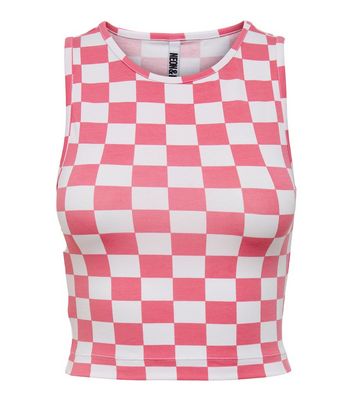 Neon Nylon White Checkerboard Crop Vest New Look