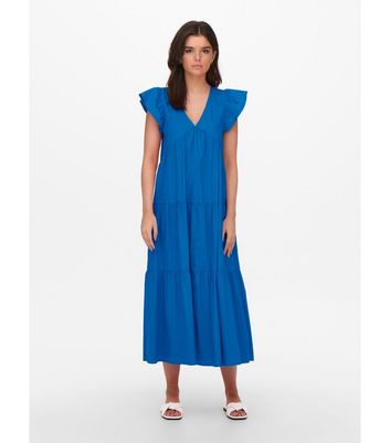 Damen Bekleidung ONLY Blue Frill Tiered Midi Smock Dress