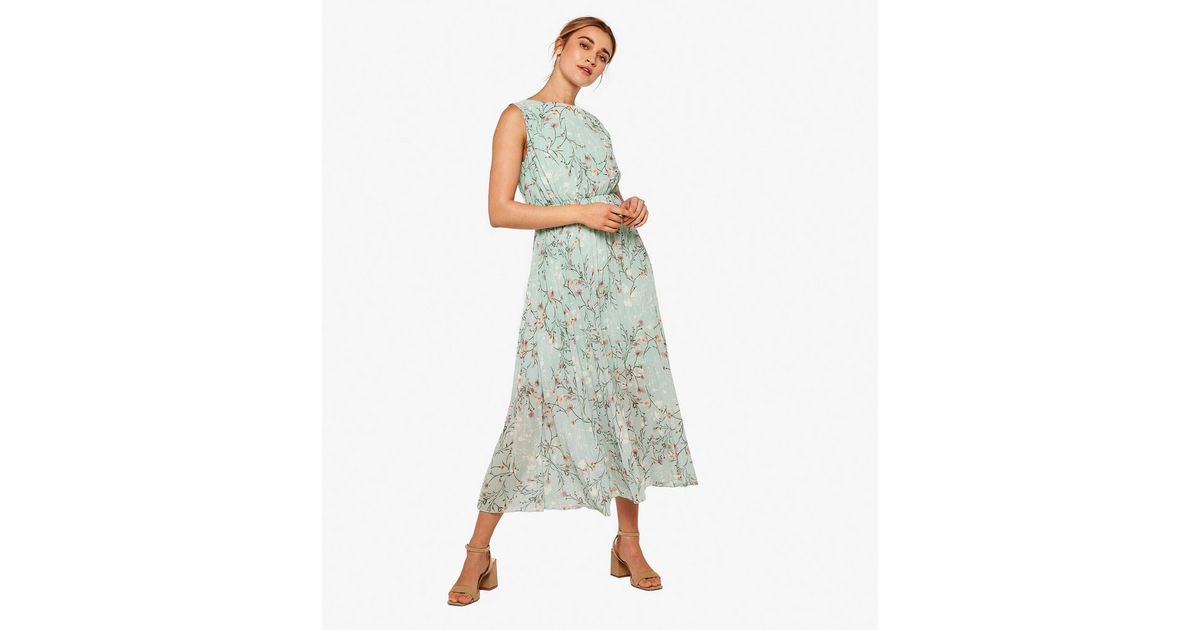 Apricot Mint Green Floral Pleated Midi Dress | New Look