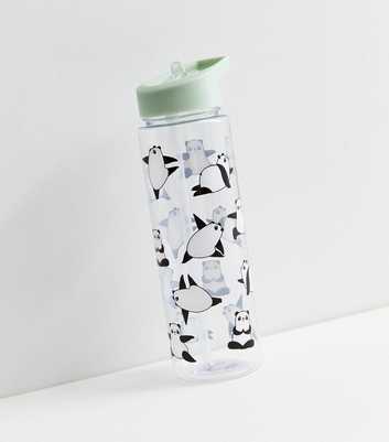 Mint Green Yoga Panda Straw Water Bottle