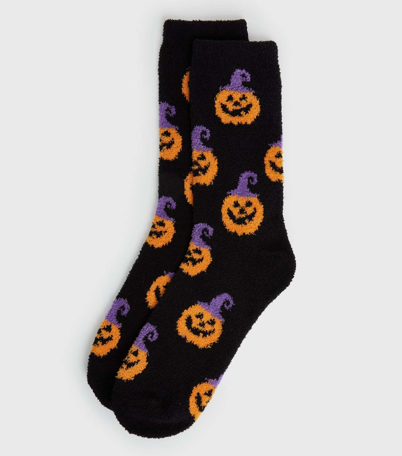 Black Halloween Pumpkin Fluffy Socks