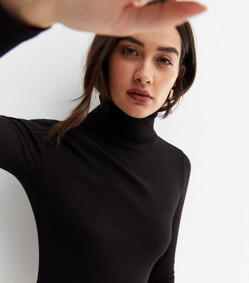 Black long sleeve polo neck top on sale