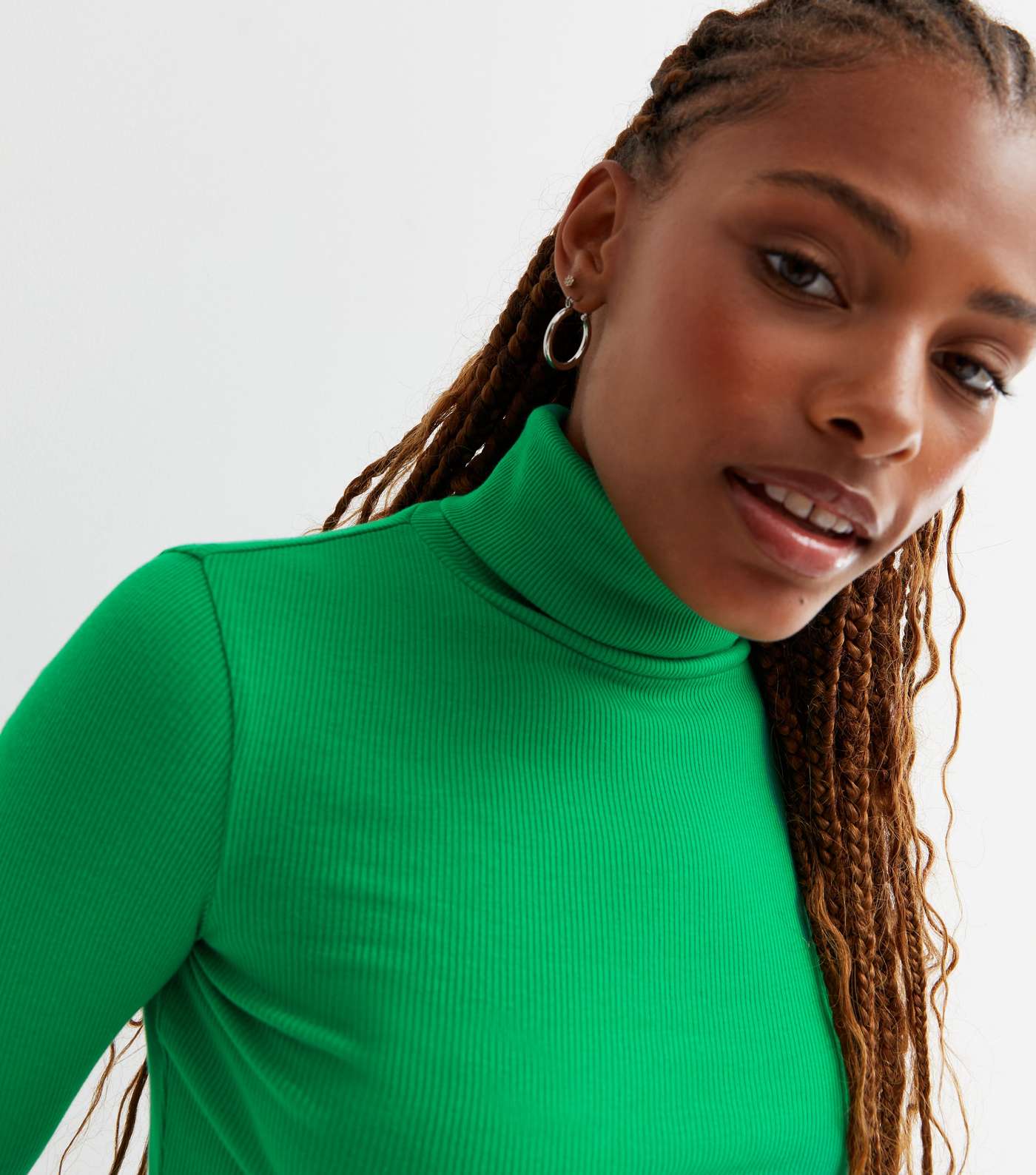 Green Ribbed Long Sleeve Roll Neck Top