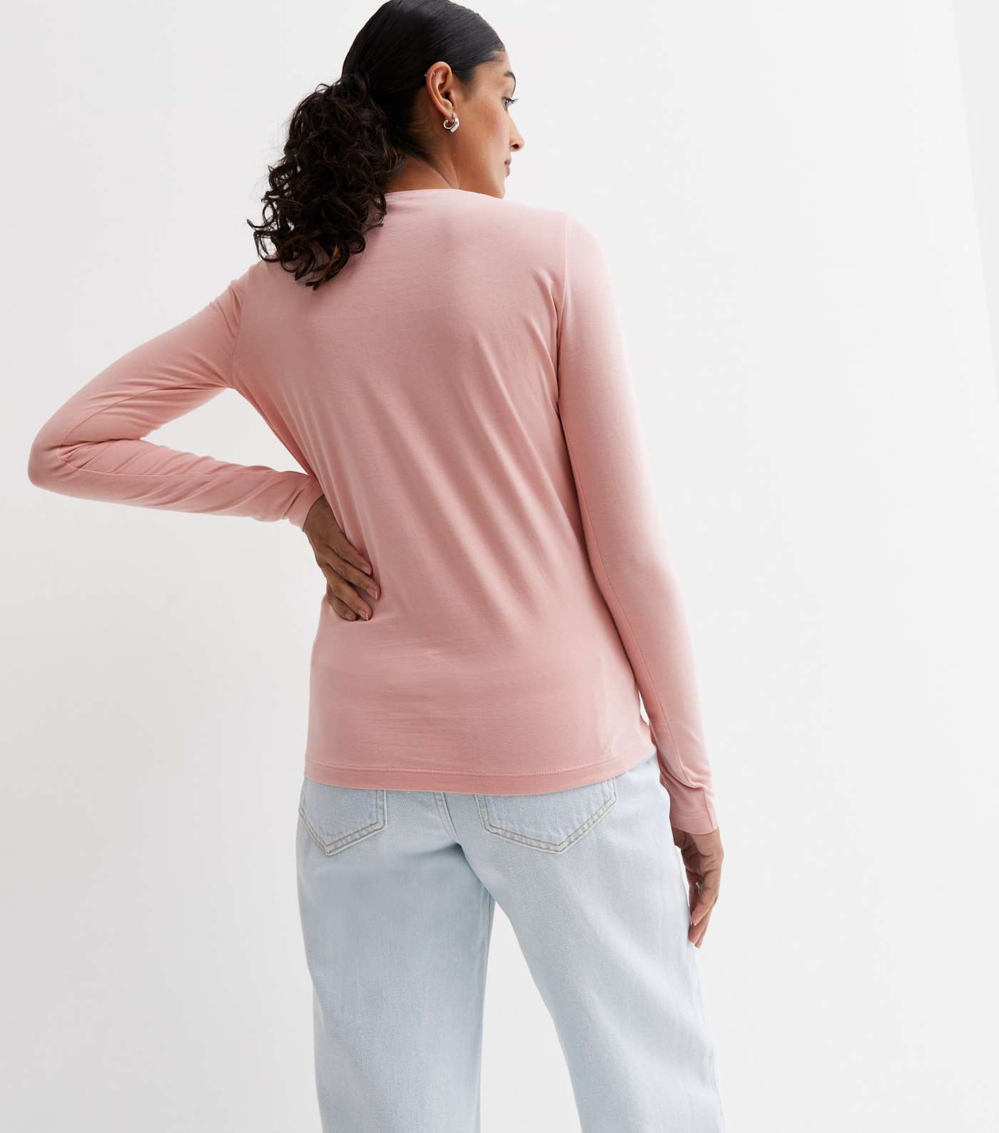 Pale Pink Long Sleeve Crew Neck T-Shirt Image 4