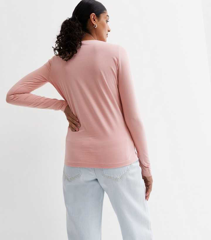 Pale Pink Long Sleeve Crew Neck T-Shirt