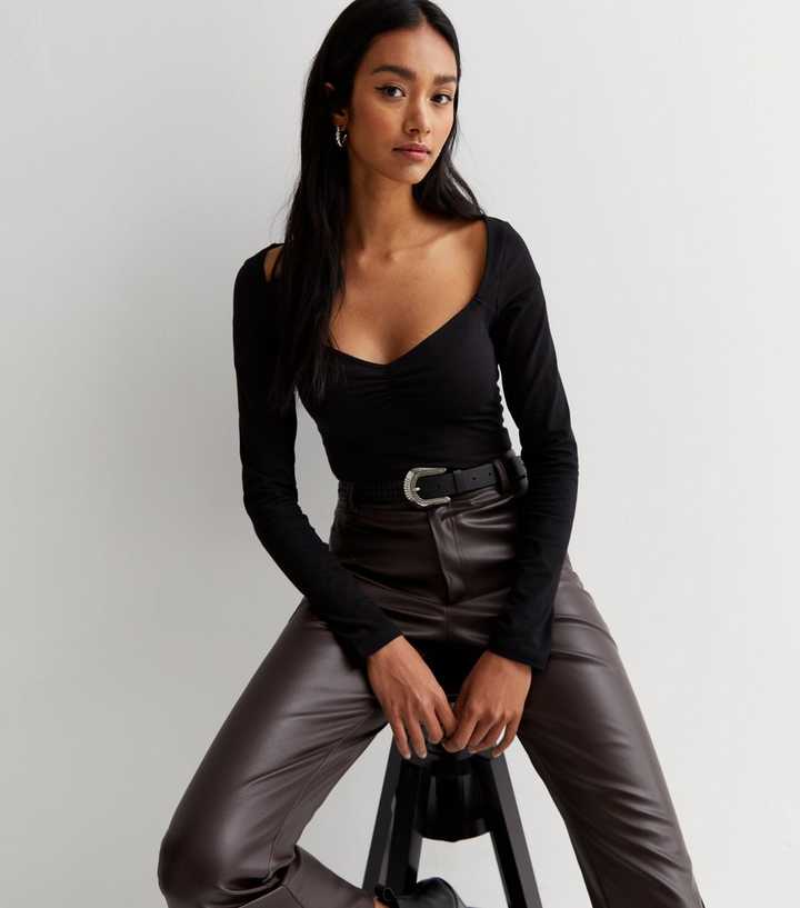 Black Organic Cotton Long Sleeve Sweetheart Bodysuit