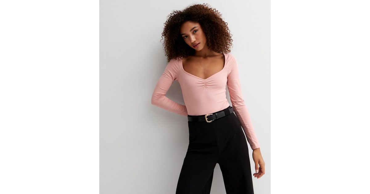 Pink Sweetheart Neck Long Sleeve Bodysuit New Look