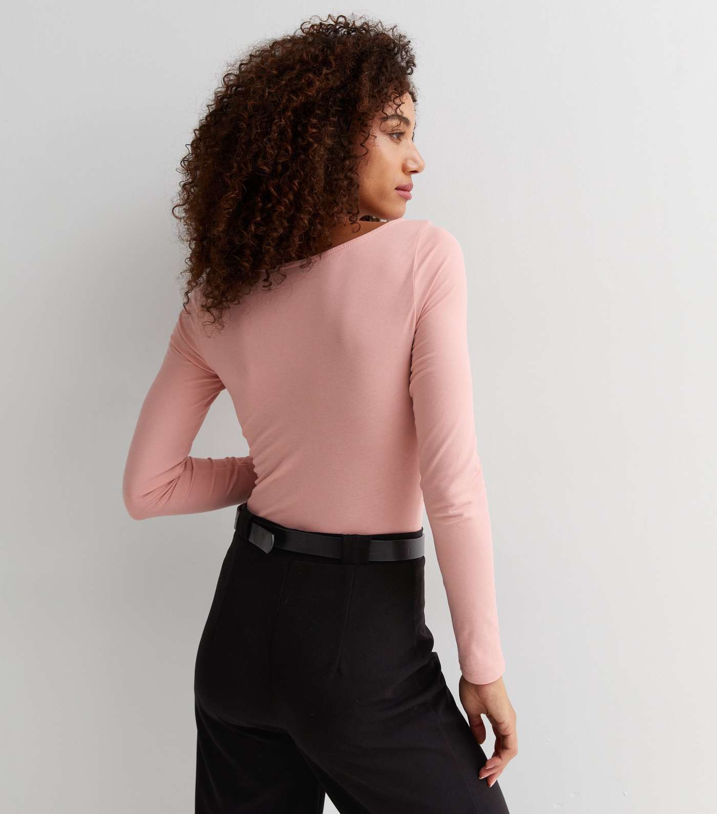 Pink Sweetheart Neck Long Sleeve Bodysuit Image 4