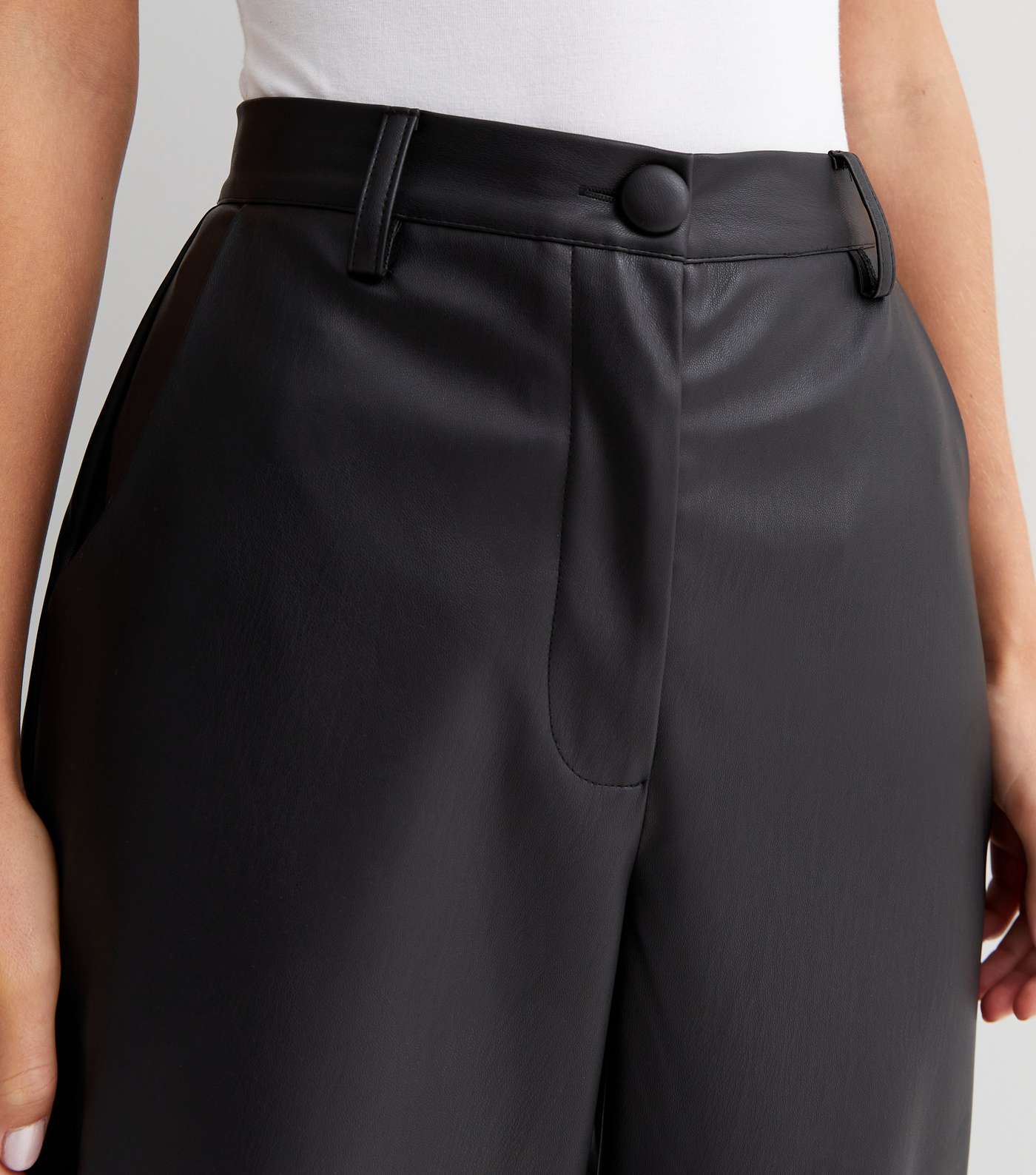 Petite Black Leather-Look Wide Leg Trousers Image 3
