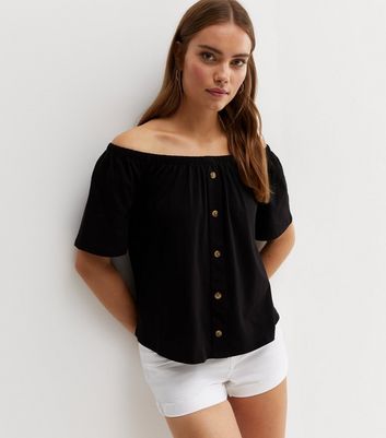 Black short best sale sleeve bardot top