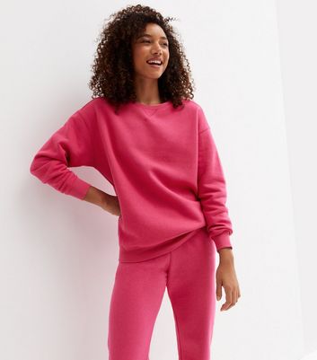 Bright Pink Jersey Crew Neck Sweatshirt 