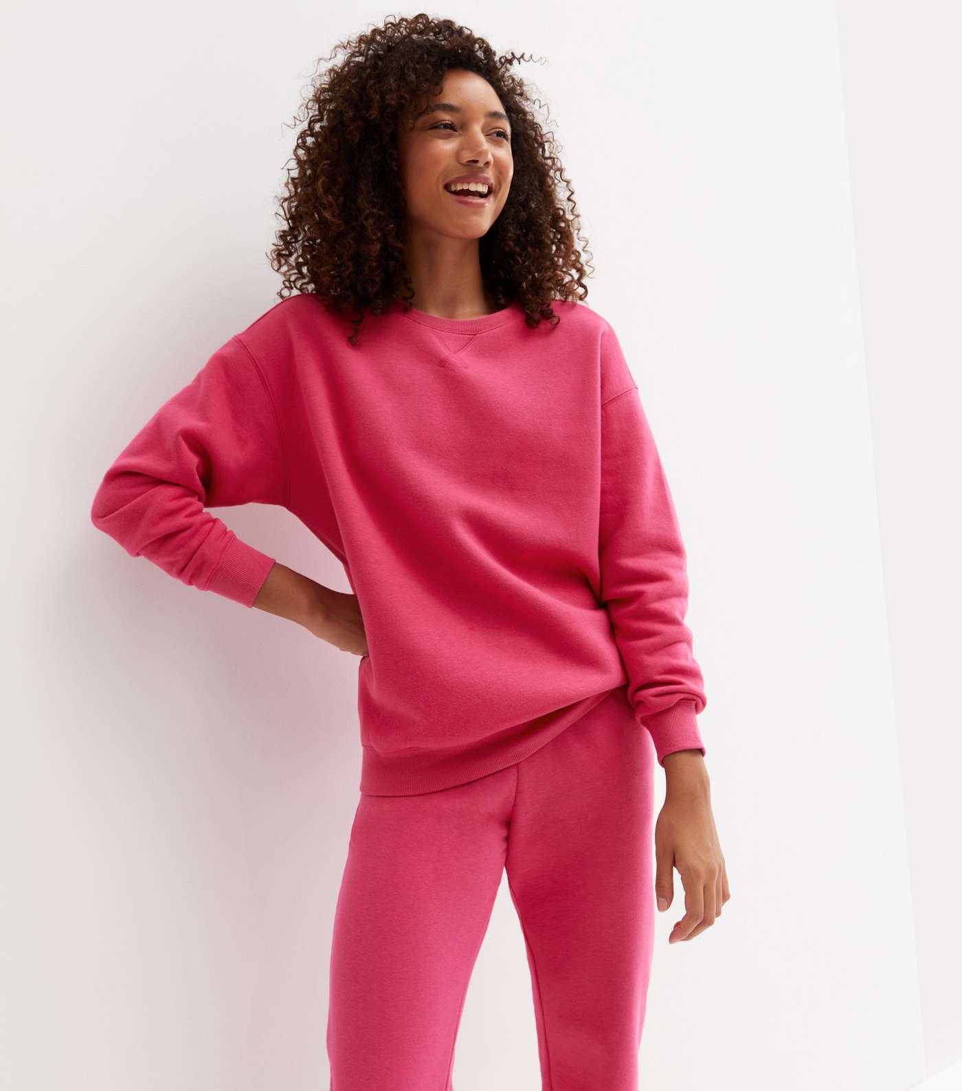 Bright Pink Jersey Crew Neck Sweatshirt