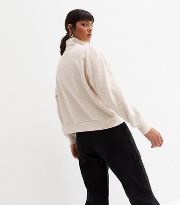 Cream 1/2 Zip High Neck Sweatshirt 