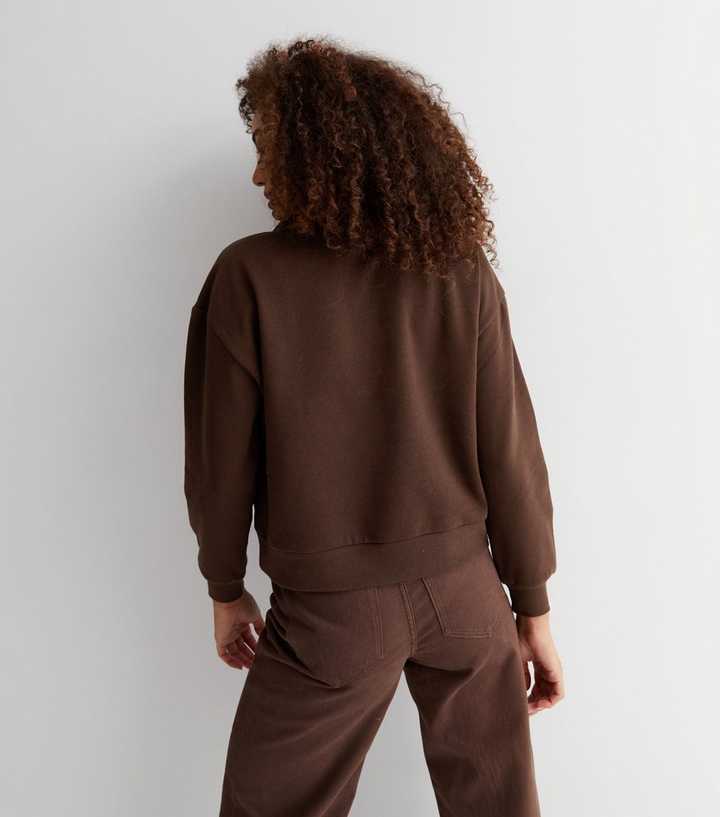 Dark Brown Half Zip Long Sleeve Sweatshirt | New Look