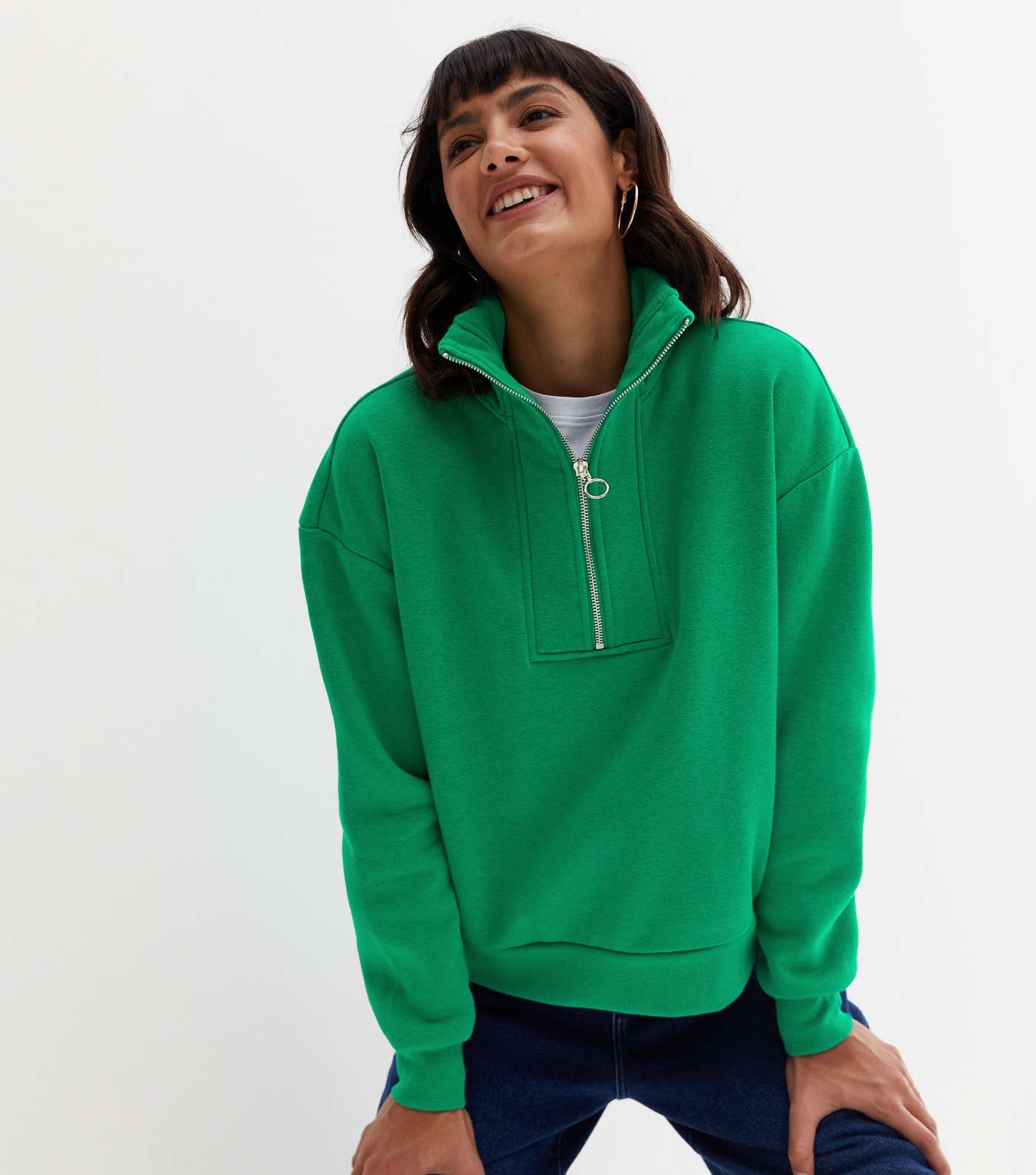 Green 1/2 Zip High Neck Sweatshirt
