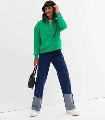 Green 1/2 Zip High Neck Sweatshirt 