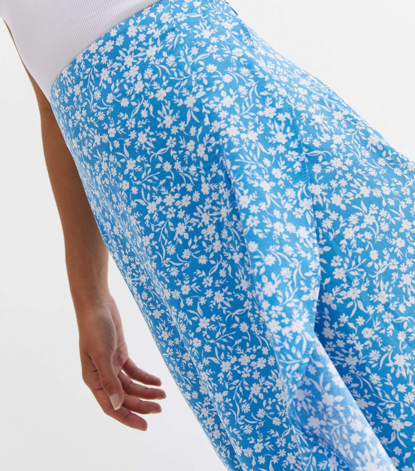 Blue Ditsy Floral Ruffle Midi Wrap Skirt Image 3