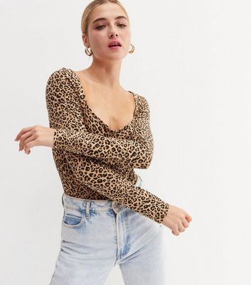 Cilento Designer Wear Leopards Bodysuit Taupe