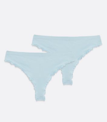ONLY 2 Pack Pale Blue Seamless Frill Thongs New Look