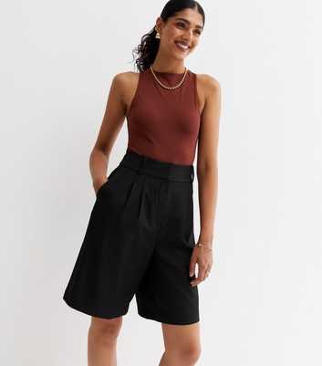 ONLY Black High Waist Pleated Long Shorts