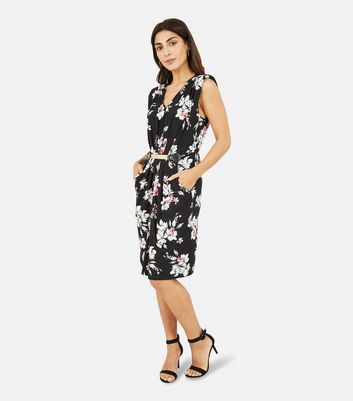 shop for Mela Black Floral Jersey Belted Dress New Look at Shopo
