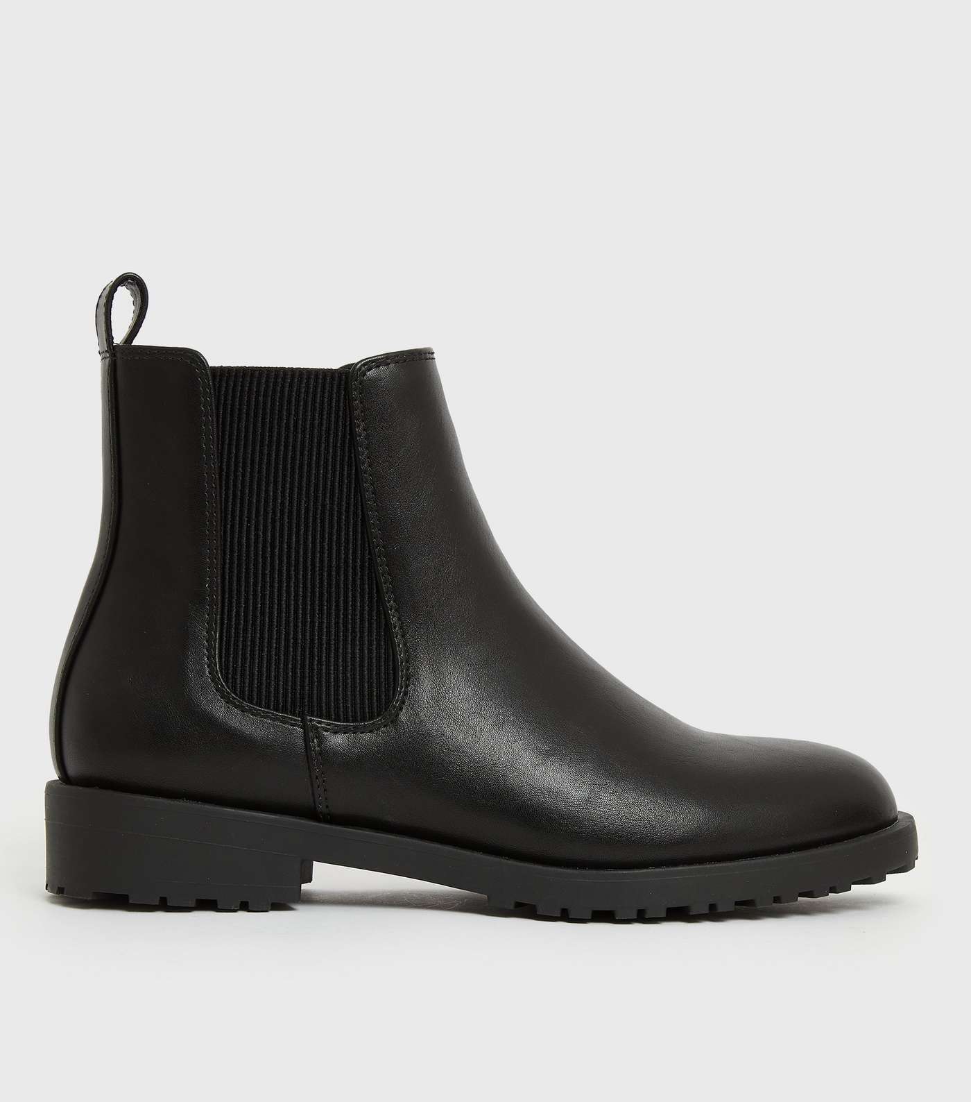 Black Leather-Look Cleated Chelsea Boots