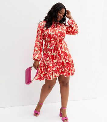 Curves Red Tropical Floral Puff Sleeve 