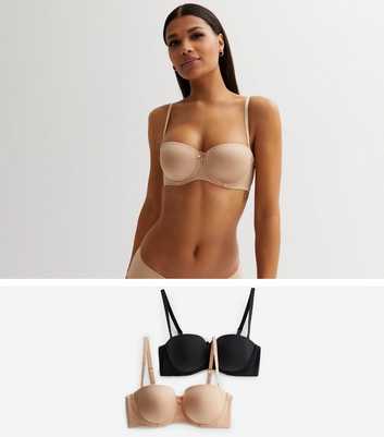 2 Pack Black and Tan Strapless Bras