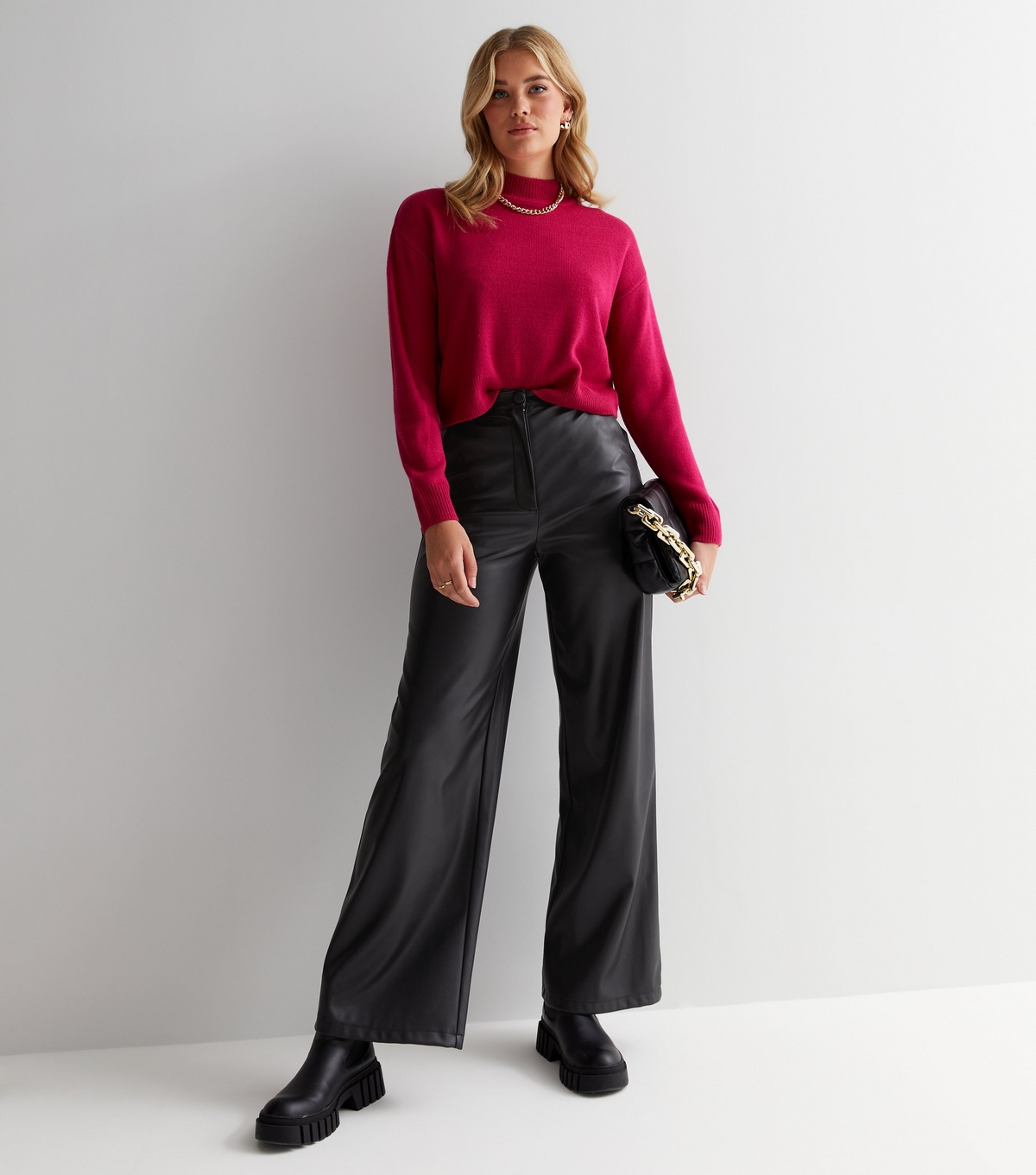 Women's Tall Black Leather-Look Wide Leg Trousers New Look