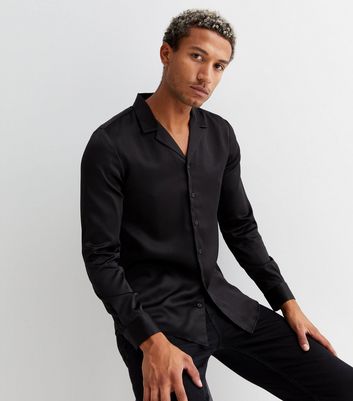 Black Satin Long Sleeve Shirt New Look