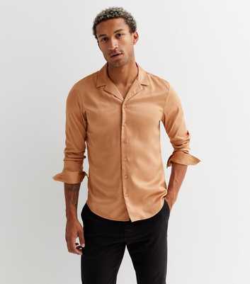 Light Brown Satin Long Sleeve Shirt