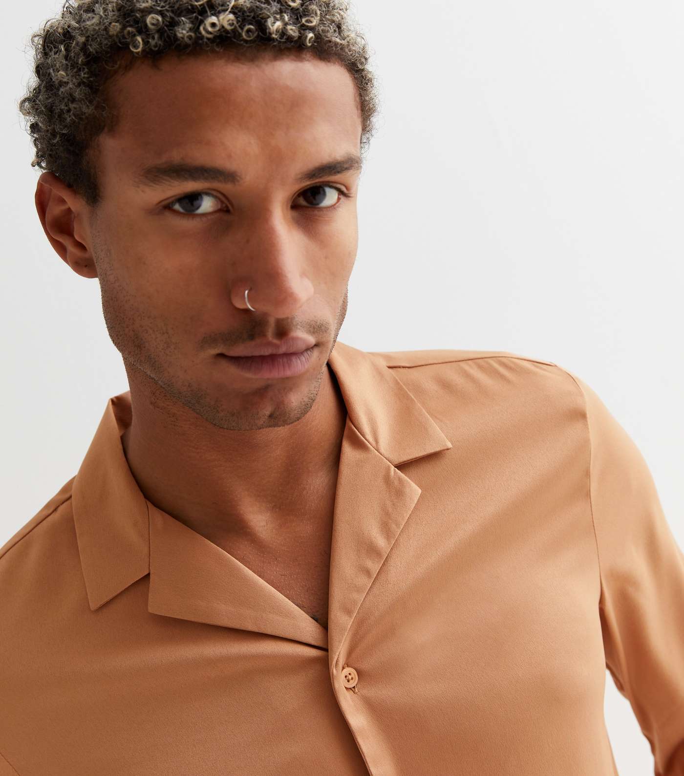 Light Brown Satin Long Sleeve Shirt Image 3