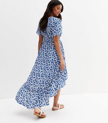Cameo Rose Women's Blue Floral Dip Hem Midi Wrap Dress New Look - UK 8