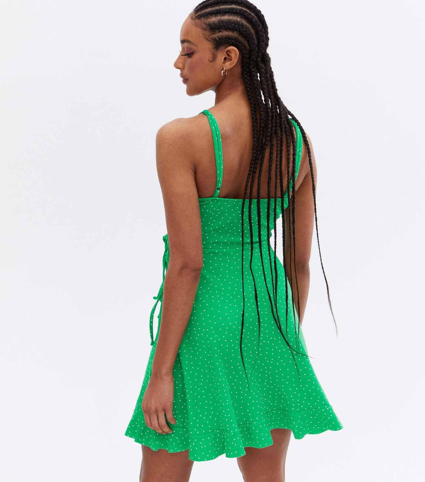 Green Spot Frill Mini Wrap Skater Dress Image 4