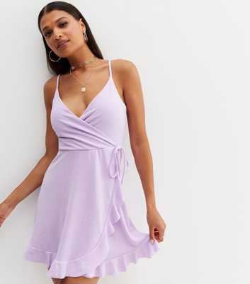 Lilac Spot Frill Mini Wrap Skater Dress