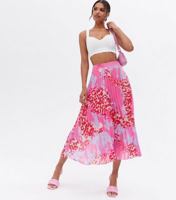 Pink animal shop print midi skirt