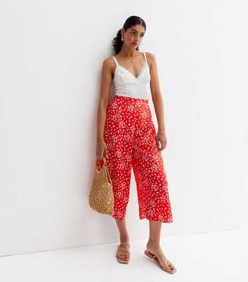Red Ditsy Floral Crop Trousers