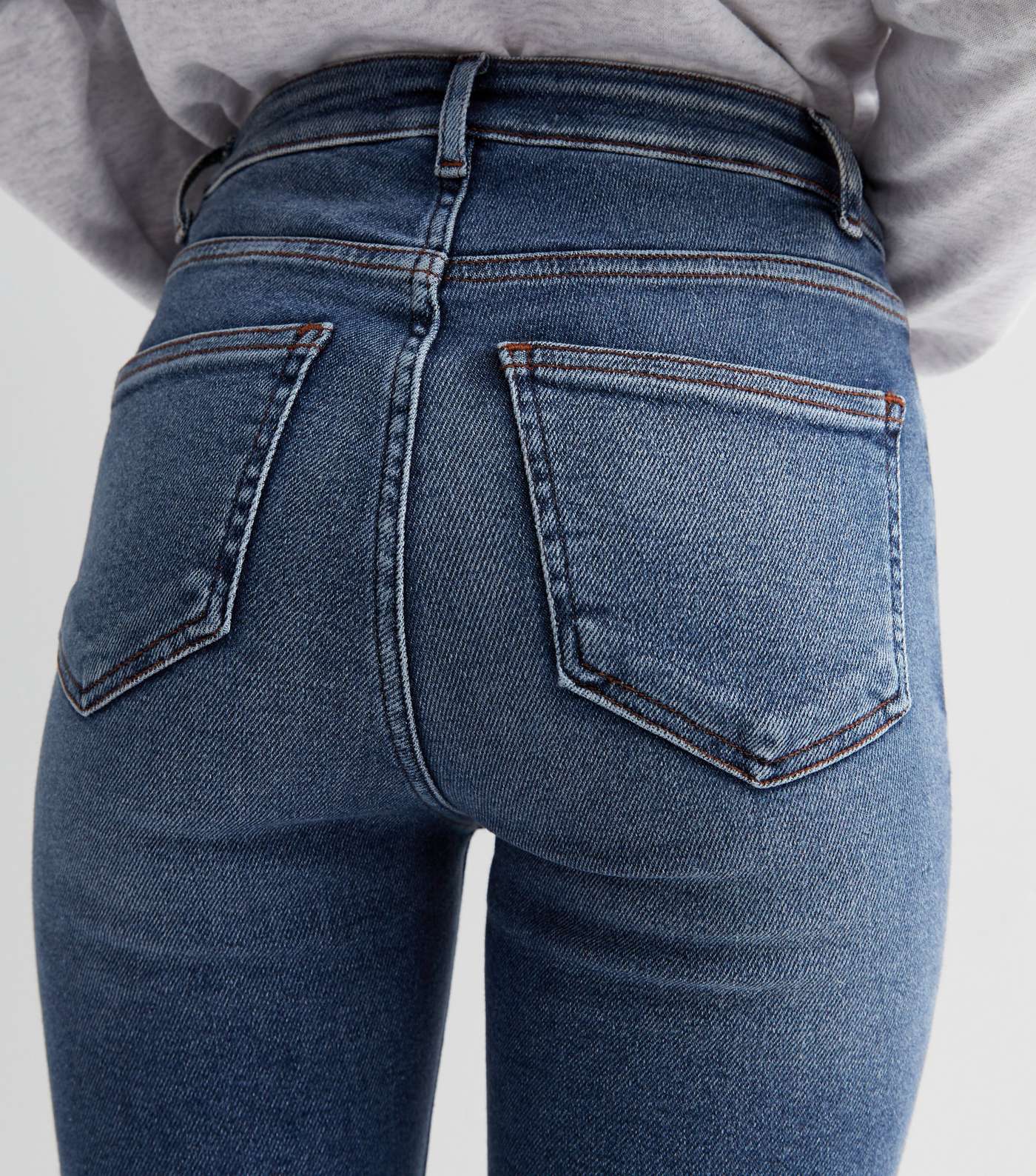 Petite Blue Ripped Knee High Waist Hallie Super Skinny Jeans Image 3