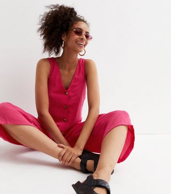 pink button up jumpsuit