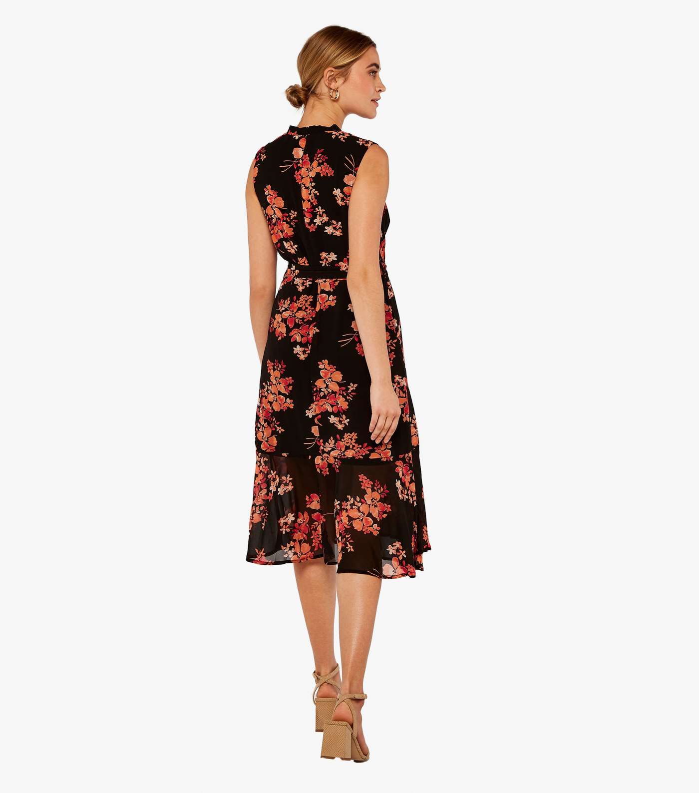 Apricot Black Floral Midi Wrap Dress Image 3