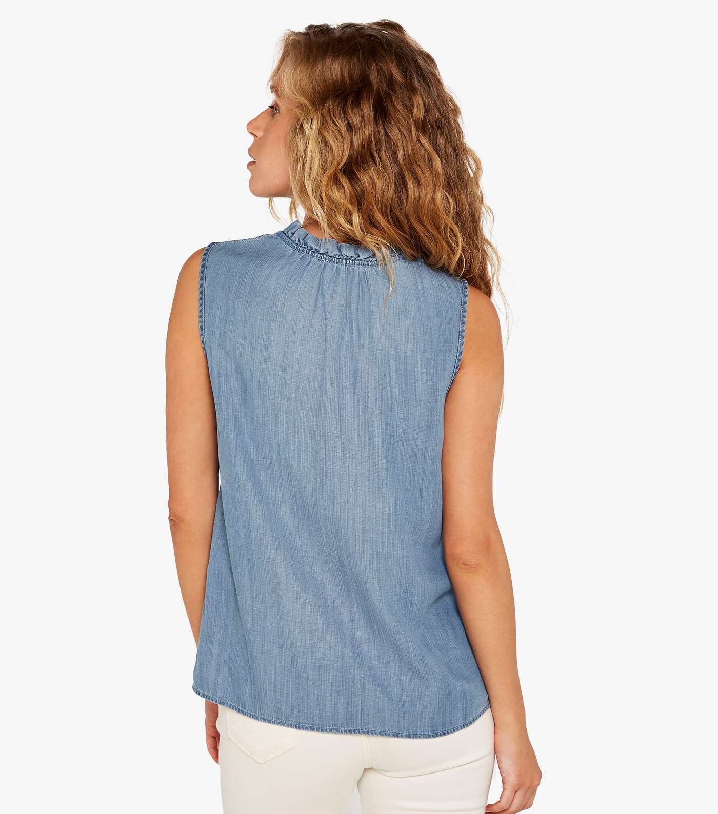 Apricot Pale Blue Denim Collared Top Image 3