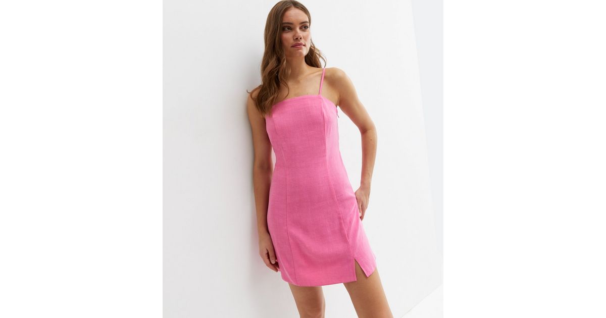 Pink Linen-Look Strappy Mini Dress | New Look