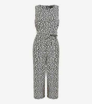 Mela Black Daisy Tie Waist Sleeveless Crop Jumpsuit New Look