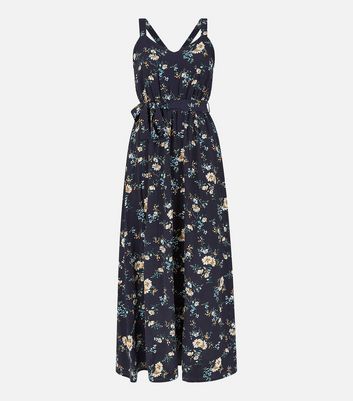 Click to view product details and reviews for Mela Navy Floral Belted V Neck Maxi Dress New Look.