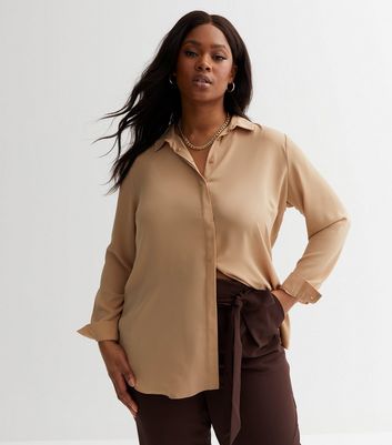 Curves Camel Long Shirt New Look